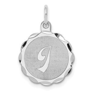 Sterling Silver, Sarah Collection 15mm Brocaded Disc Initial I Pendant